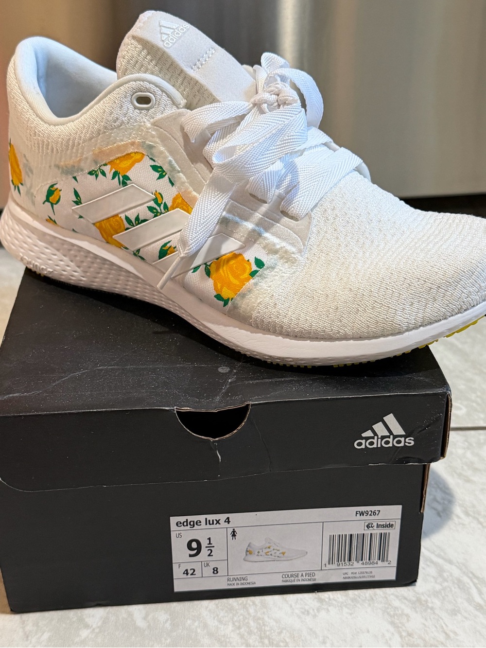 Adidas White Athletic Sneakers with Yellow Rose Detail